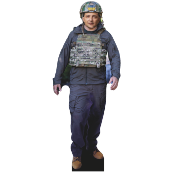 Volodymyr Zelenskyy Wearing Ukrainian Military Gear Cardboard Cutout