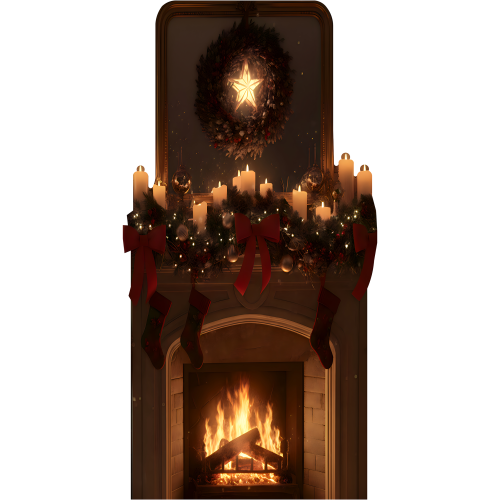 Holiday Christmas Cozy Fireplace Wreath Stockings Candles Cardboard Cutout Holiday Christmas Cozy Fireplace Wreath Stockings Candles Cardboard Cutout