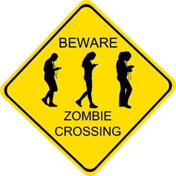 Beware Zombies Teenagers Phones Crossing diamond -$24.99