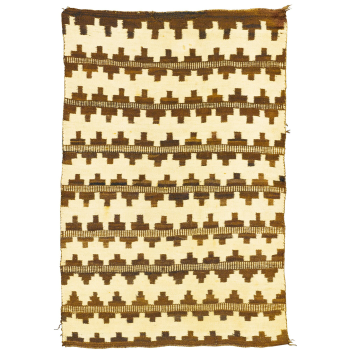 Handspun Wool Ivory Brown Basket Pattern Wild Western Navajo Indigenous Rug Blanket -$48.99