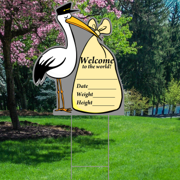 New Born Baby Birth Welcome Hello World Stork Waterproof Coroplast Plastic Yard Sign Lawn Sign -$39.99