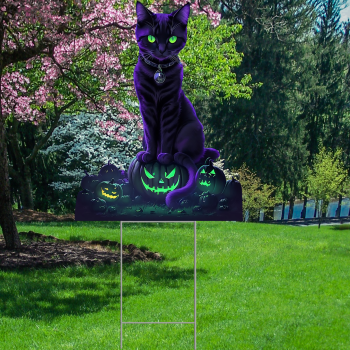 Scary Spooky Black Cat Halloween Waterproof Coroplast Plastic Yard Sign Lawn Sign -$14.99