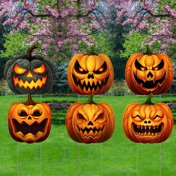 Halloween Scary Spooky Pumpkin Jack O Lantern 6pack Waterproof Coroplast Plastic Yard Sign Lawn Sign