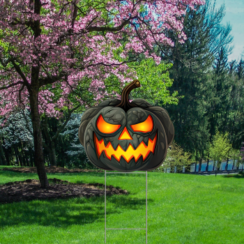 Halloween Brimstone Gray Evil Pumpkin Jack o Lantern Waterproof Coroplast Plastic Yard Sign Lawn Sign -$14.99
