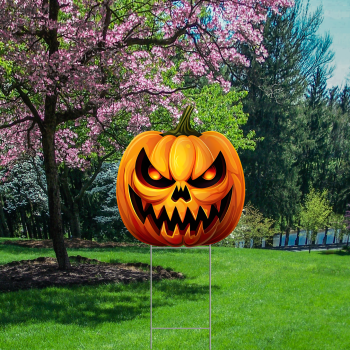 Halloween Menacing Cackle Pumpkin Jack o Lantern Waterproof Coroplast Plastic Yard Sign Lawn Sign