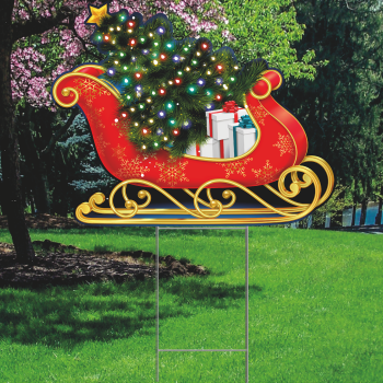 Holidays Christmas Santa Sleigh Tree Presents Outdoor Yard Decoration Cutout