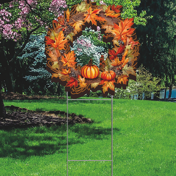 Holidays Fall Autumn Thanksgiving Wreath Pumpkin Leaves Outdoor Yard Decoration Cutout -$14.99