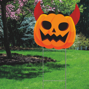 Devil Horn Halloween Pumpkin Plastic Outdoor Yard Sign Decoration Cutout -$14.99