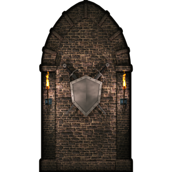 Medieval Brick Stone Wall Arch Sword Shield Torch Prop -$0.00