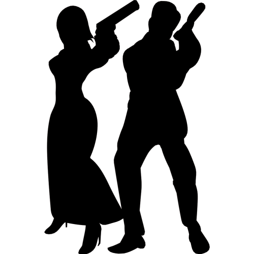 Secret Agent Couple Guns Pistols Silhouette Cardboard Cutout